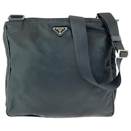 Prada-Prada Tessuto Triangle Logo Plate Messenger Bag-Black
