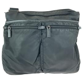 Prada-Prada Tessuto Triangle Logo Plate Messenger Bag-Black