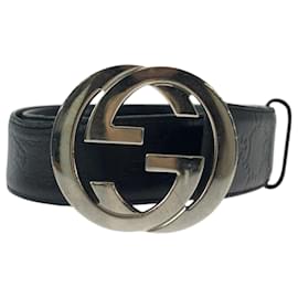 Gucci-Gucci Guccissima Interlocking Leather Belt-Black