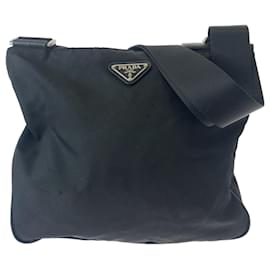 Prada-Prada Tessuto Triangle Logo Plate Shoulder Bag-Black