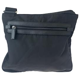 Prada-Prada Tessuto Triangle Logo Plate Shoulder Bag-Black