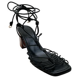 Ulla Johnson Black Leather Leyna Knotted Sandals Black