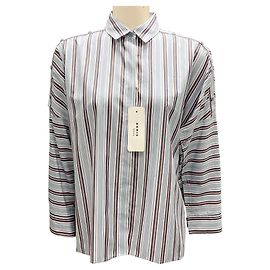 Blusa de algodão com listras azuis refletindo laranja Akris Punto Azul