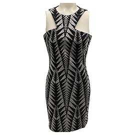 Balmain Black / Silver Crystal Embellished Zip Back Halter Mini Cocktail Dress Black