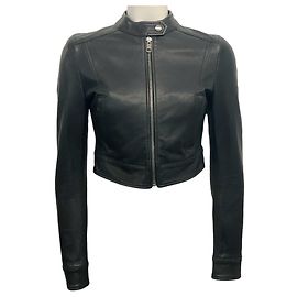 Dolce & Gabbana Black Cropped Leather Jacket Black