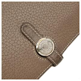 Hermès-Portefeuille Hermès Dogon Duo GM en cuir Togo-Gris