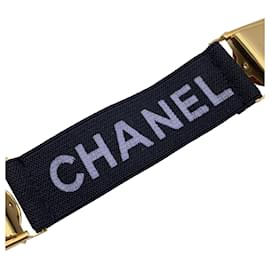 Chanel-Black Elastic Logo Suspenders Cincher Gold Metal Clip-Black