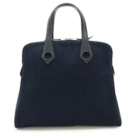 Hermès-Sac à main en toile Ebou d'Hermès-Bleu