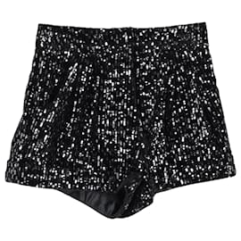 Maje-Maje High-Rise Shorts in Black Sequins-Black