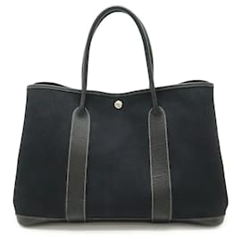 Hermès-Sac tote en cuir Toile Officier Garden Party d'Hermès-Noir
