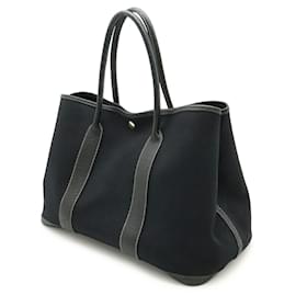Hermès-Sac tote en cuir Toile Officier Garden Party d'Hermès-Noir