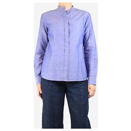 Loro Piana Camisa azul de cuello mandarín - talla UK 8 Azul