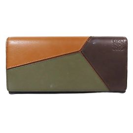Cartera larga horizontal Loewe Puzzle Verde Verde oliva Marrón claro Marrón oscuro