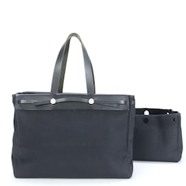Hermès-Hermes Airbag Cabas MM Leather Shoulder Bag-Black