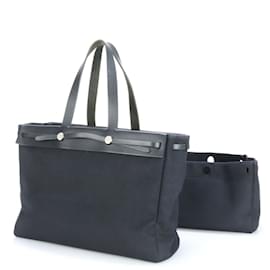 Hermès-Hermes Airbag Cabas MM Leather Shoulder Bag-Black