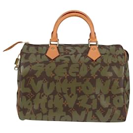 Louis Vuitton-LOUIS VUITTON Monogram Graffiti Speedy 30 Bag Green Khaki M92194 Auth 116281AM-Green,Khaki