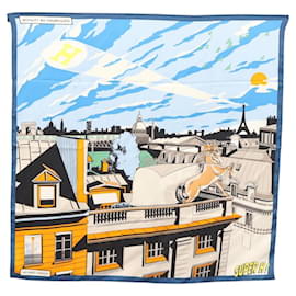 Hermès-HERMES Carre 70 Scarf ""Minuit au Faubourg"" Silk Blue Auth sw346-Blue