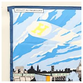 Hermès-HERMES Carre 70 Scarf ""Minuit au Faubourg"" Silk Blue Auth sw346-Blue