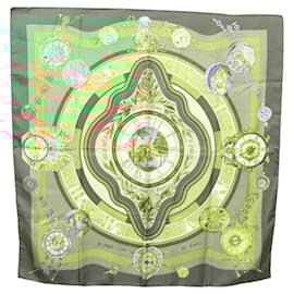 Hermès-HERMES Carre 90 Scarf ""Parmi les fleurs je compte les heures"" Silk Auth sw335-Green