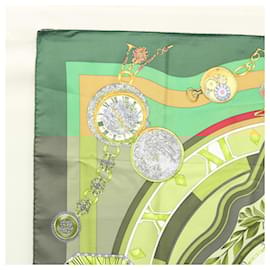 Hermès-HERMES Carre 90 Scarf ""Parmi les fleurs je compte les heures"" Silk Auth sw335-Green