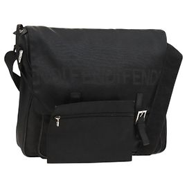 FENDI Shoulder Bag Nylon Black Silver Auth bs24965 Black Silvery