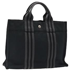 Hermès-HERMES Fourre Tout PM Sac à Main Toile Noir Gris Argent Auth bs25218-Marron,Noir,Argenté