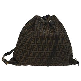 FENDI Zucca Canvas Rucksack braun schwarz gold Auth ep8792 Braun Schwarz Golden