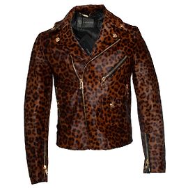 Versace, Ponyskin leopard biker jacket FW24 Brown