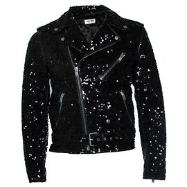 Schwarze Lammlederjacke mit Pailletten von Saint Laurent Schwarz