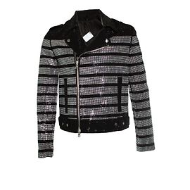 Jaqueta de biker listrada com strass Balmain Preto Prata