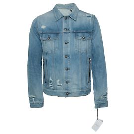 Balmain, Giacca in denim azzurro chiaro strappata Blu