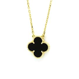 Van Cleef & Arpels-Van Cleef & Arpels Vintage Alhambra Onyx Necklace-Golden