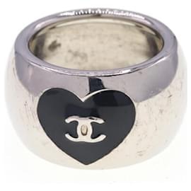 Chanel-Chanel Coco Mark Heart Band Ring-Black,Silvery