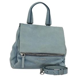 GIVENCHY Pandora Pure Pequena Bolsa de Mão Couro 2way Azul Prata Auth bs24998 Prata Azul