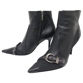 DIOR GAUCHO BOOTS LEATHER & OBLIQUE CANVAS BLACK 41.5 BOOTS SHOES Black