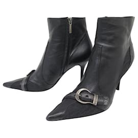 Dior-DIOR GAUCHO BOOTS LEATHER & OBLIQUE CANVAS BLACK 41.5 BOOTS SHOES-Black