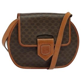 Céline Bolsa de ombro em lona Macadam CELINE em couro PVC marrom dourado Auth 121435 Marrom Dourado