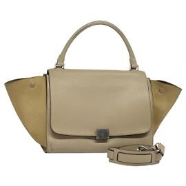 Céline BORSA TRAPEZE IN PELLE 2 IN 1 BEIGE ARGENTO AUTH hk2502 Argento Beige