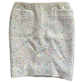 Chanel Skirt White Tweed and Multicolored Sequins Eggshell