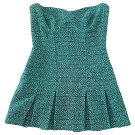 Robe bustier Chanel en tweed vert Vert