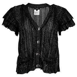 Cardigã de manga bufante preto e dourado da Chanel Primavera 2018 Preto Dourado