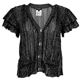 Chanel-Chanel Spring 2018 Black & Gold Frill Sleeve Cardigan-Black,Golden