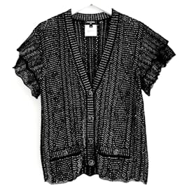 Chanel-Chanel Spring 2018 Black & Gold Frill Sleeve Cardigan-Black,Golden