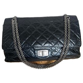 Chanel 2.55 Reissue – Large Size – Black Aged Leather & Silver-Tone Hardware Black