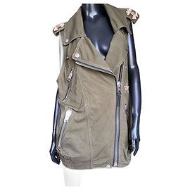 Coach Crystal Verziertes Oversized Weste Khaki Baumwolle Khaki