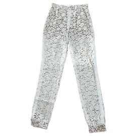 Calça Chanel branca de viscose e renda Branco