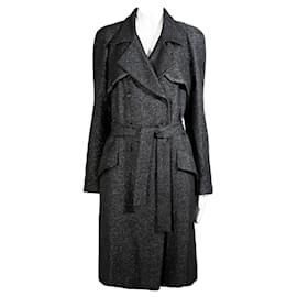 Chanel-New 11K$ Black Shimmer Tweed Trench Coat 38 FR-Black