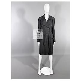 Chanel-New 11K$ Black Shimmer Tweed Trench Coat 38 FR-Black