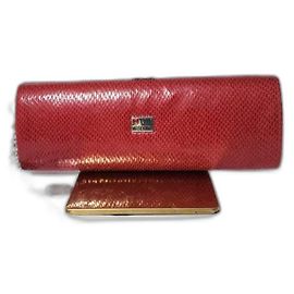 Moschino Croc Leather Clutch Red Red