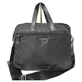 Prada-PRADA Tessuto Nylon Saffiano Briefcase Black-Black